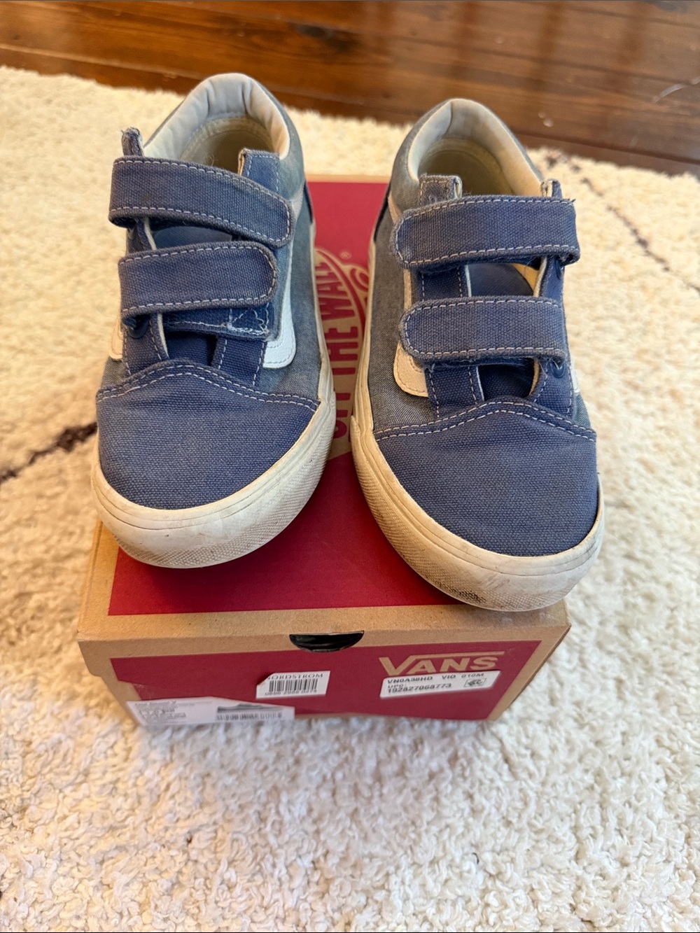 Vans Kids Velcro Sneakers in Blue with White Stripe